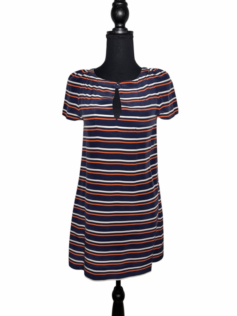 J. Crew Navy Striped Mini Dress with Orange & White Accents Sz 0